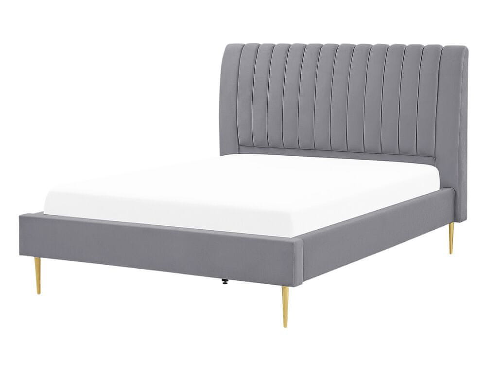 Beliani Zamatová posteľ 140 x 200 cm sivá MARVILLE