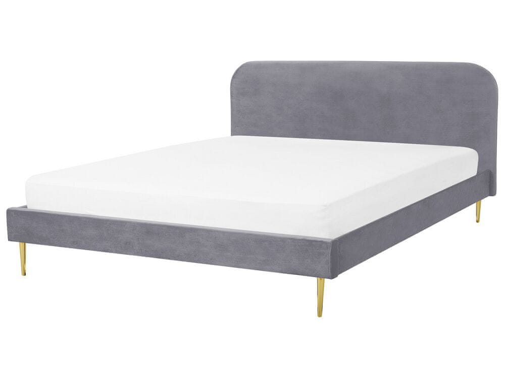 Beliani Zamatová posteľ 180 x 200 cm sivá FLAYAT