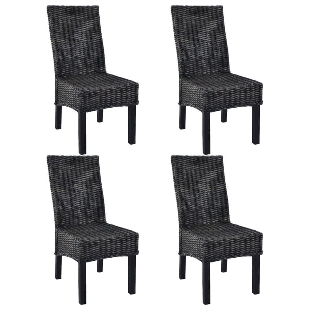 Petromila vidaXL Jedálenské stoličky 4 ks, čierne, kubu ratan a mangové drevo