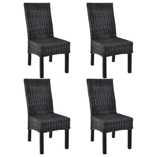Vidaxl Jedálenské stoličky 4 ks, čierne, kubu ratan a mangové drevo