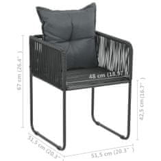 Vidaxl Vonkajšie stoličky 4 ks s vankúšmi polyratan čierne