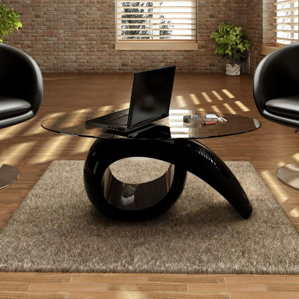 Petromila vidaXL Konferenčný stolík, oválna sklenená doska, vysoký lesk, čierny