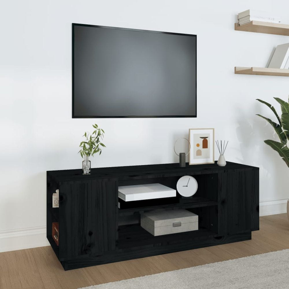 Vidaxl TV skrinka čierna 110x35x40,5 cm masívna borovica