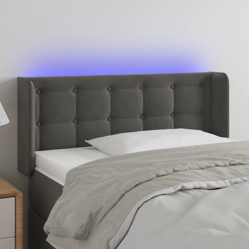 shumee Čelo postele s LED tmavosivé 83x16x78/88 cm zamat