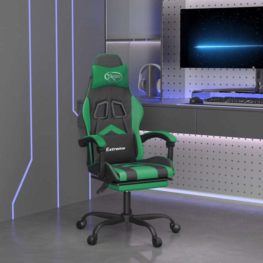Vidaxl Otočná herná stolička s podnožkou čierna a zelená umelá koža