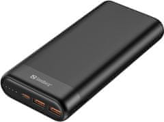 Sandberg powerbanka USB-C, PD 65W + 2x QC3.0, 20000mAh, čierna