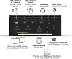 Port Connect Dokovací stanice 8v1 USB-C/A, 2x 2K, dual video, HDMI, Ethernet, 3,5mm jack