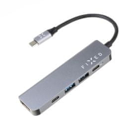 FIXED USB-C hliníkový hub 5v1, šedá