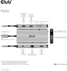 Club 3D HUB USB-C 9v1, HDMI, VGA, 2x USB-A Gen1, RJ45, SD, PD 100W