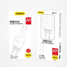 DUDAO A8SEU sieťová nabíjačka USB-C 20W + kábel USB-C / Lightning, biela