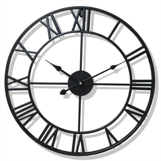Severno Nástenné hodiny veľké kovové retro loftové rímske čierne 60 cm