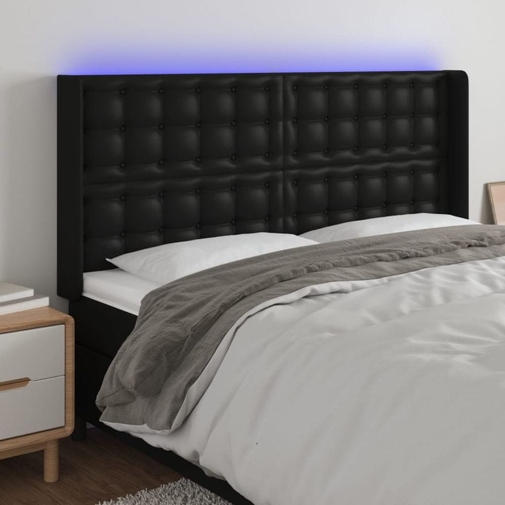Vidaxl Čelo postele s LED čierne 183x16x118/128 cm umelá koža