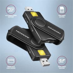 AXAGON CRE-SMP2A, USB-A PocketReader 4-slot čítačka Smart card (eObčanka) + SD/microSD/SIM