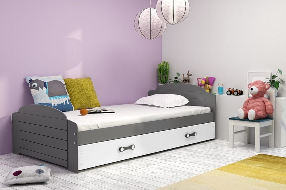 eoshop Detská posteľ Liali - 1 osoba, 90x200 s úložným priestorom - Grafit, Biela