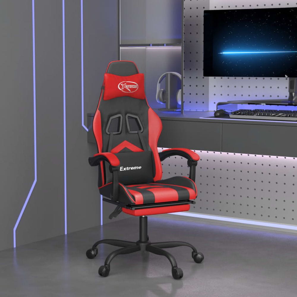 Vidaxl Otočná herná stolička s podnožkou čierna a červená umelá koža
