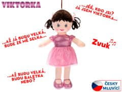 Bábika Viktorka handrová 32 cm česky hovoriaca na batérie svetlo ružová