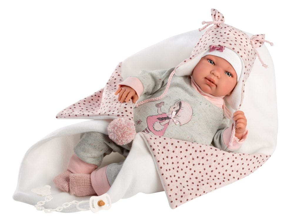 Llorens 84460 NEW BORN realistická panenka miminko se zvuky a měkkým látkovým tělem 44 cm