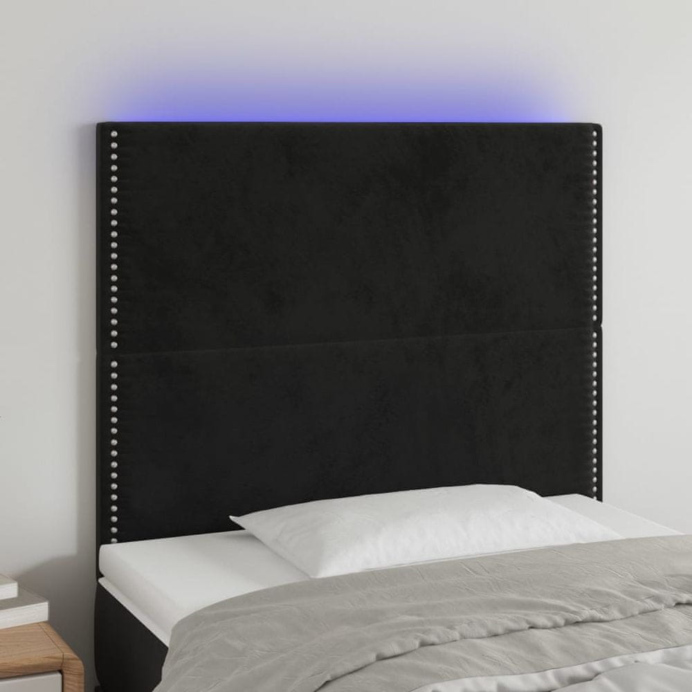 Vidaxl Čelo postele s LED čierne 80x5x118/128 cm zamat