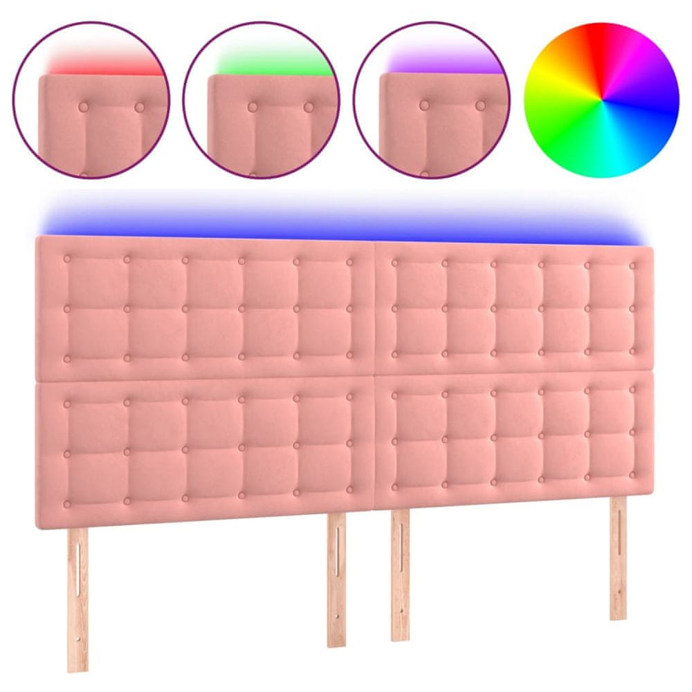 Vidaxl Čelo postele s LED ružové 160x5x118/128 cm zamat