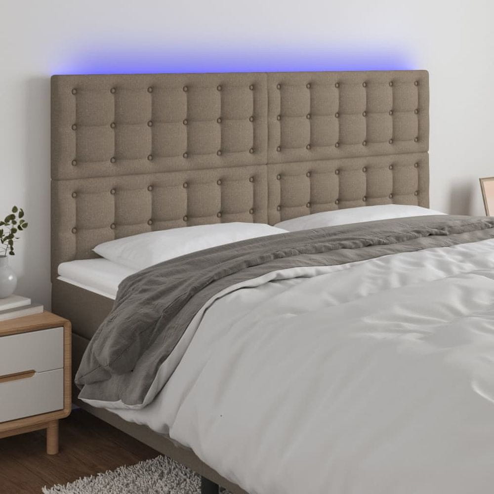 Vidaxl Čelo postele s LED sivohnedé 200x5x118/128 cm látka