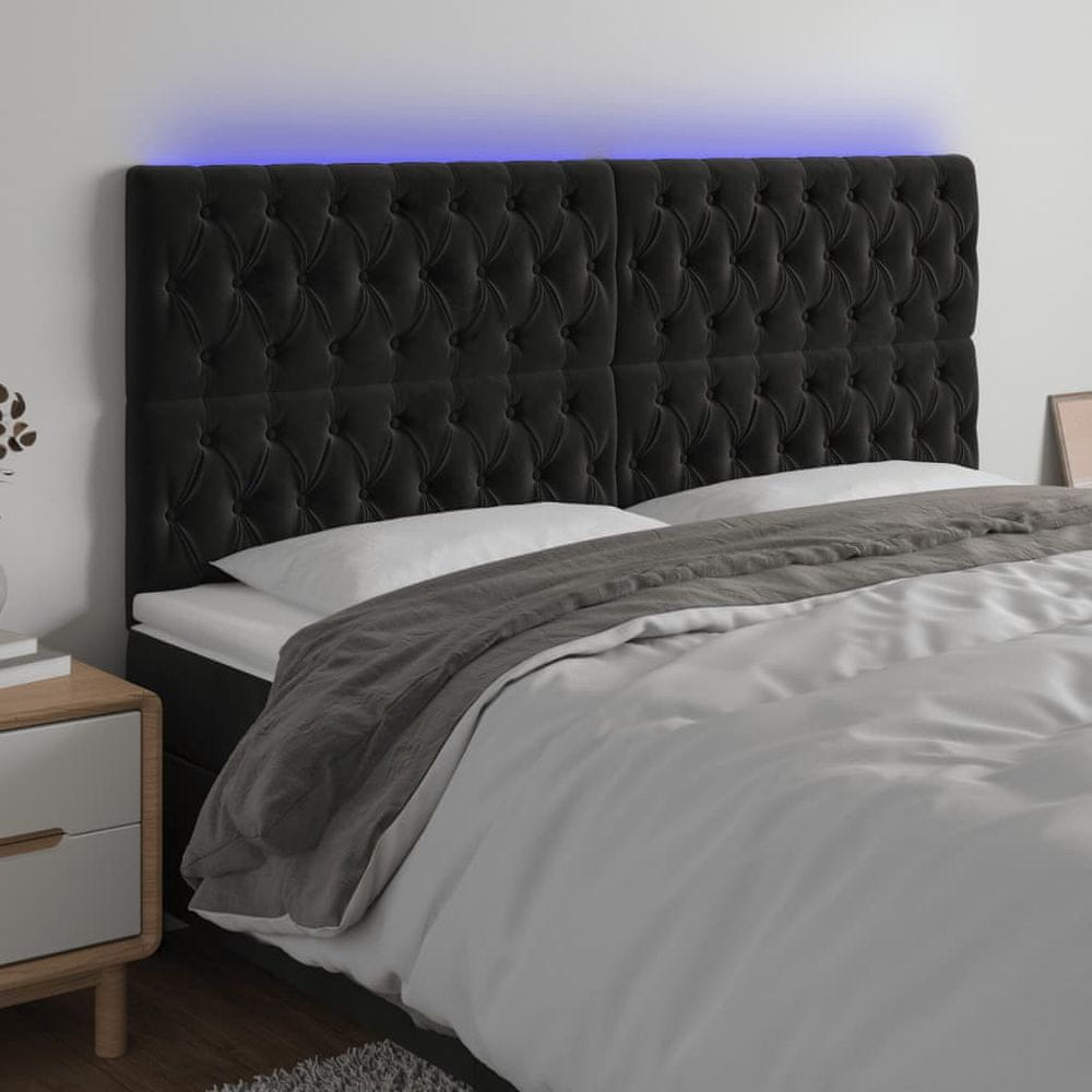 Vidaxl Čelo postele s LED čierne 200x7x118/128 cm zamat