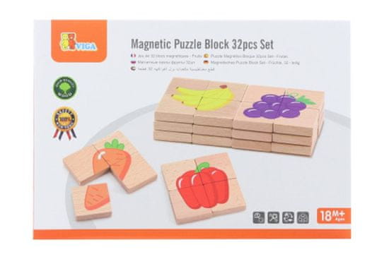 Lamps VIGA Dřevěné magnetické puzzle Ovoce a zelenina 32 dílků