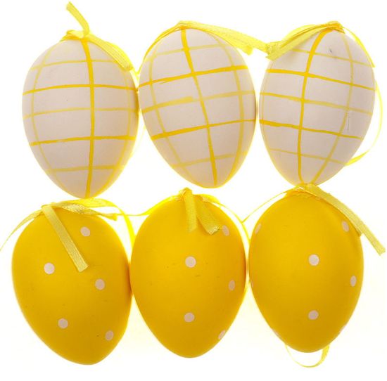 Autronic Vajíčko žlté plastové 6 cm, dekoračná na zavesenie, cena za sadu 6 kusov VEL5025