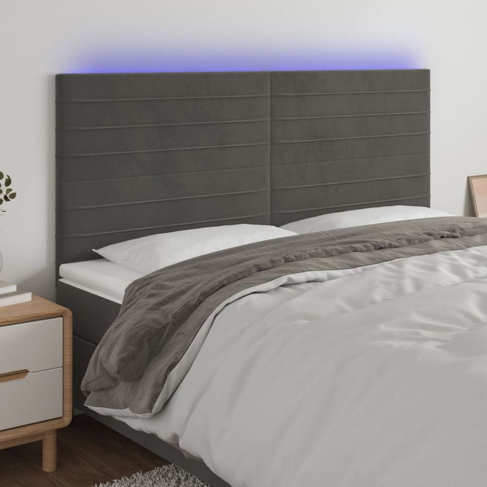 shumee Čelo postele s LED tmavosivé 160x5x118/128 cm zamat