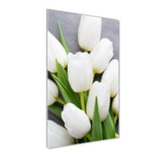 Wallmuralia.sk Vertikálny foto obraz sklo tvrdené Biele tulipány 70x140 cm 2 prívesky