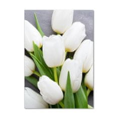 Wallmuralia.sk Vertikálny foto obraz sklo tvrdené Biele tulipány 70x140 cm 2 prívesky