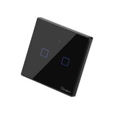 Sonoff Čierny dvojdotykový wifi spínač svetla + diaľkové ovládanie T3EU2C-TX