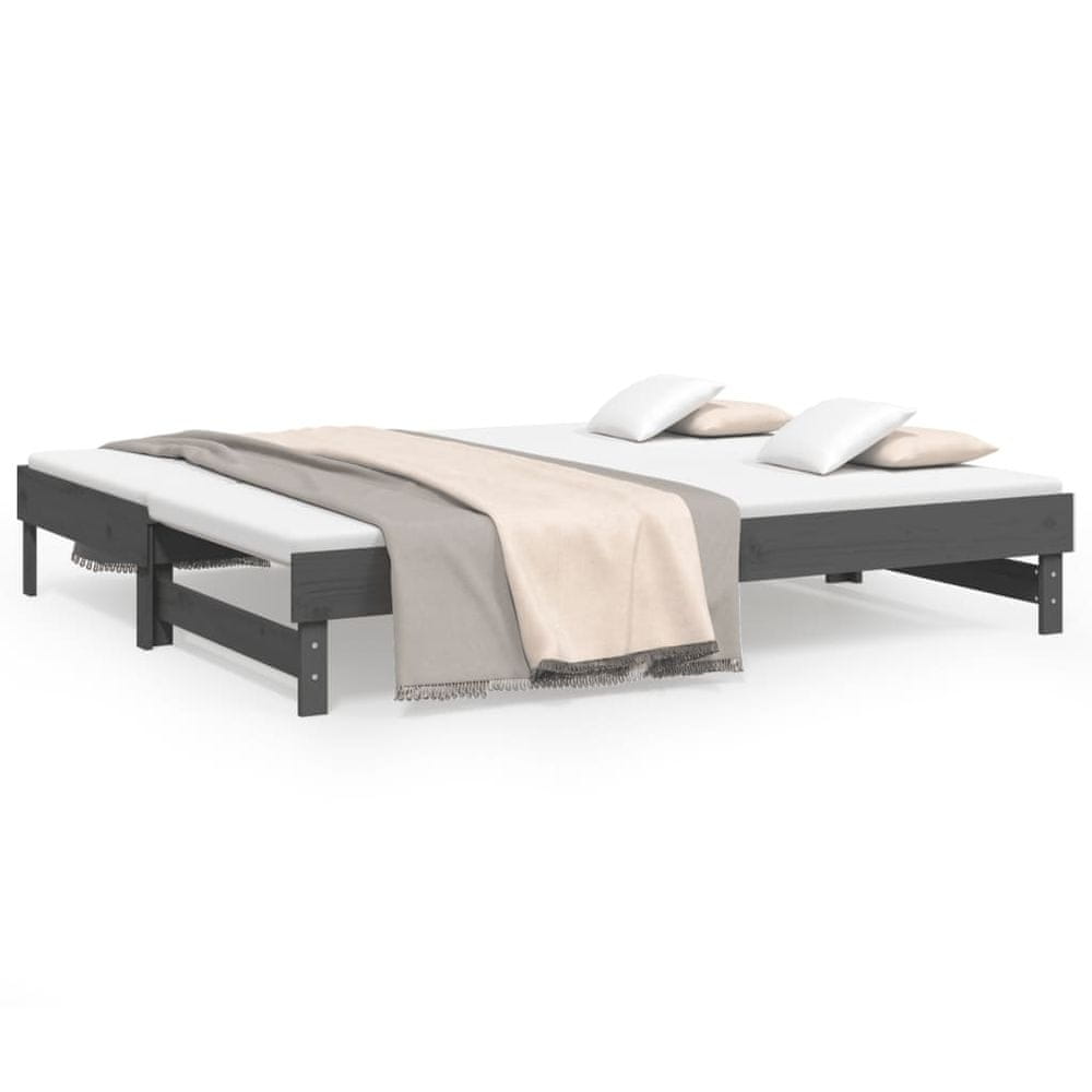 Vidaxl Rozkladacia denná posteľ sivá 2x(90x200) cm borovicový masív