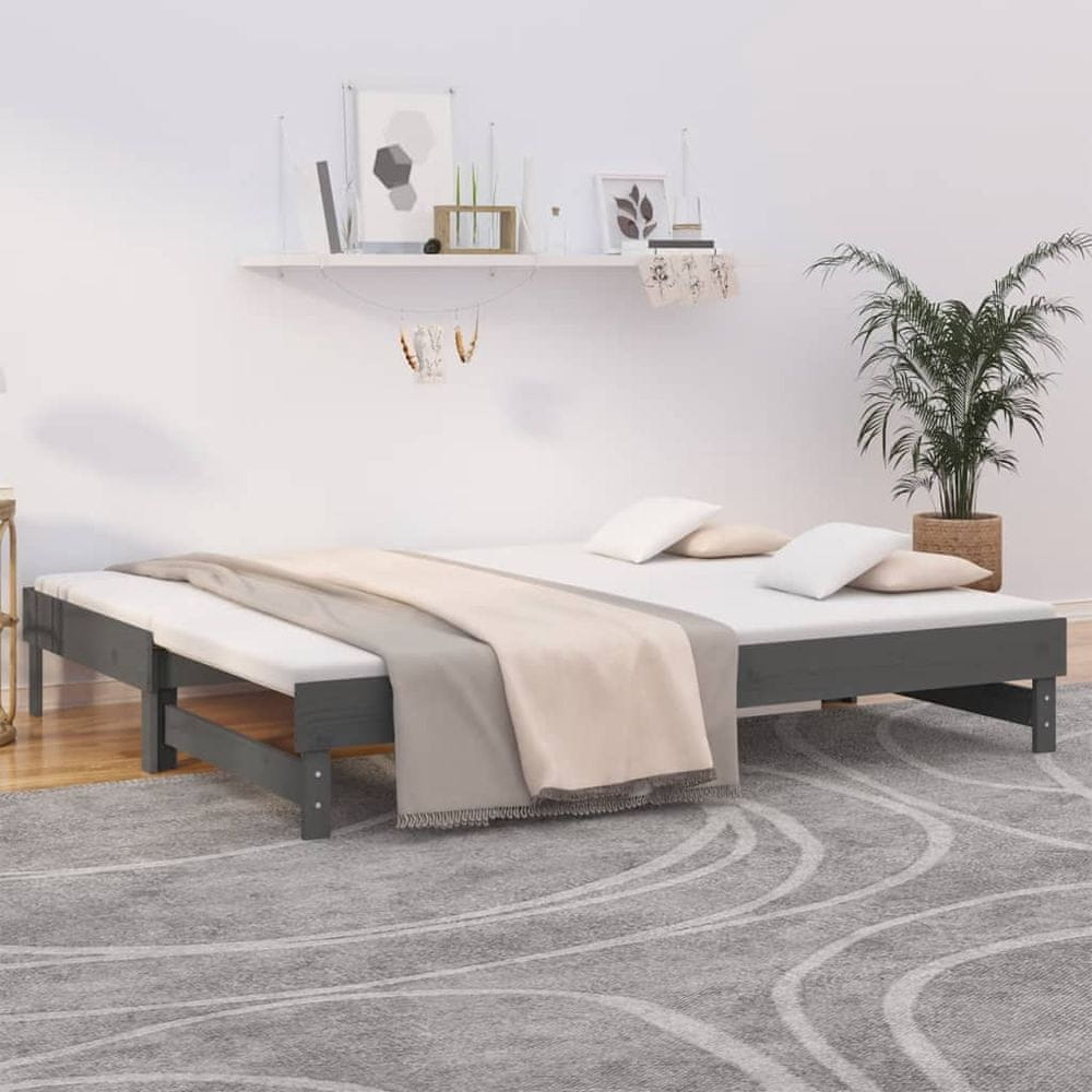 Petromila vidaXL Rozkladacia denná posteľ sivá 2x(100x200) cm borovicový masív