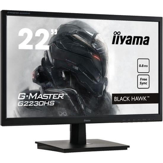 iiyama Obrazovka pre hráčov, IIYAMA G-Master Black Hawk G2230HS-B1, 21,5 FHD, TN panel, 0,8 ms, 75 Hz, VGA / HDMI / DisplayPort, FreeSync