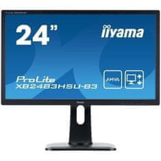 VERVELEY Obrazovka pre PC, IIYAMA ProLite XB2483HSU-B3, 24 FHD, A-MVA panel, 4ms, 75Hz, VGA / DisplayPort / HDMI