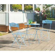 Záhradný bistro set pre 2 osoby, Okrúhly stôl s motívom 60 cm + 2 stoličky, Práškovo lakovaná oceľ, Modrá