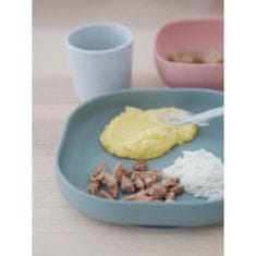Béaba BEABA, silikónový box na detskú stravu s prísavkou, protišmykový, 4 kusy, tanier + miska + pohár + lyžička, eukalyptus