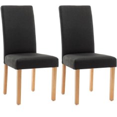 VERVELEY ELYNA Súprava 2 jedálenských stoličiek, Podstavec z prírodného dreva, Tmavosivá látka, D 47 x H 60 x V 100 cm
