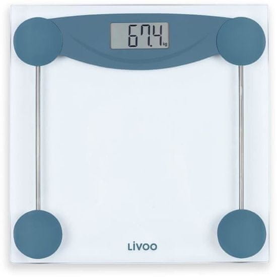 Livoo LIVOO DOM426B, Elektronická kúpeľňová váha, panel z tvrdeného skla a LCD displej, hmotnosť do 180 kg, stupnica na 100 g.
