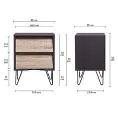 Nočný stolík TOKYO s 2 zásuvkami, Drevotrieska s kovovými nohami, Š 40 x Gl. 30 x H 50 cm