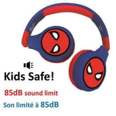Lexibook SPIDER-MAN Pohodlné skladacie bluetooth a káblové slúchadlá 2 v 1 pre deti s obmedzením zvuku, LEXIBOOK