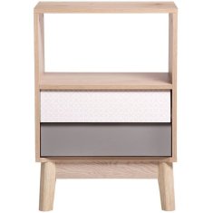 VERVELEY Vysoký nočný stolík s 2 zásuvkami, škandinávsky, NEW SOFIA, dub bielo-sivý vzor, š 45 x gl. 30 x v 65 cm