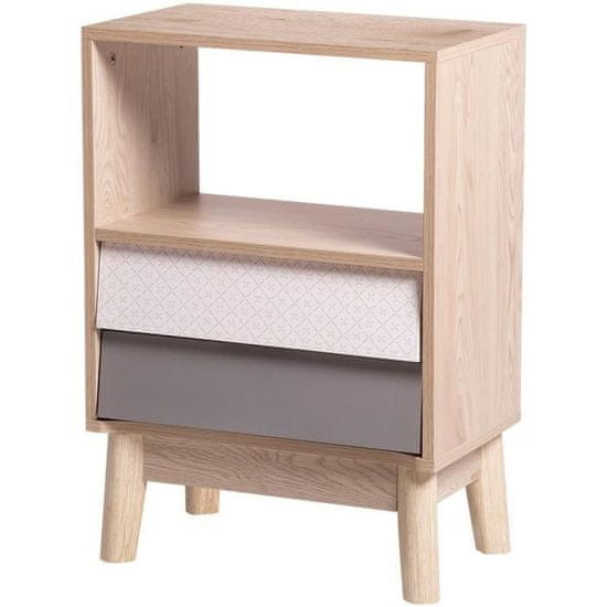 shumee Vysoký nočný stolík s 2 zásuvkami, škandinávsky, NEW SOFIA, dub bielo-sivý vzor, š 45 x gl. 30 x v 65 cm