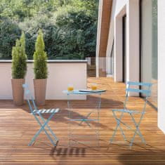 VERVELEY Záhradný bistro set pre 2 osoby, Okrúhly stôl 60 cm s 2 stoličkami, Práškovo lakovaná oceľ, Modrá