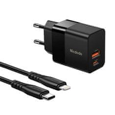 Mcdodo Mcdodo CH-1952 USB + USB-C, 20W sieťová nabíjačka + kábel USB-C na Lightning (čierny)