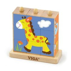 Viga Drevené puzzle kocky na stojane Viga Zoo 