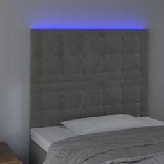 shumee Čelo postele s LED bledosivé 100x5x118/128 cm zamat