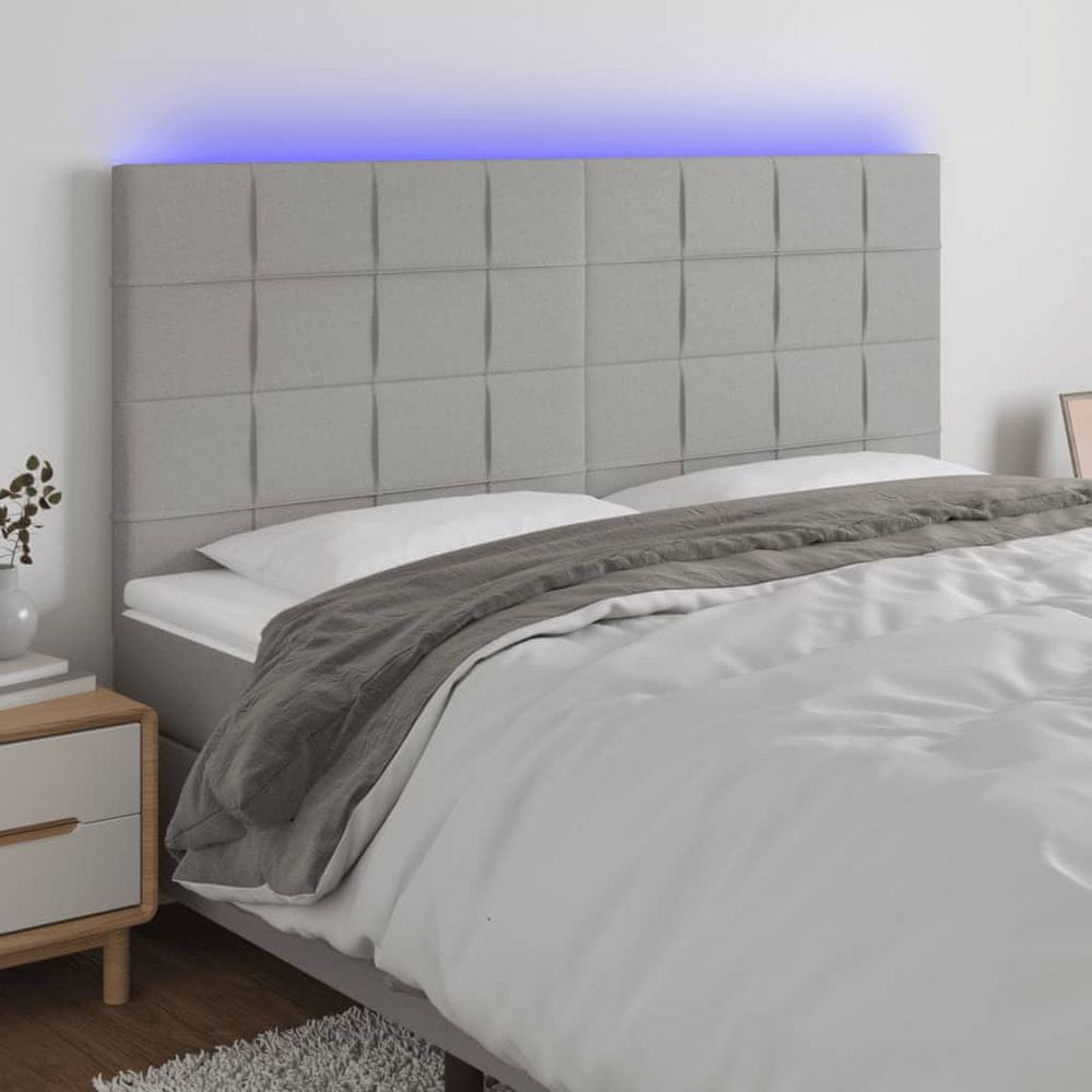 Vidaxl Čelo postele s LED bledosivé 160x5x118/128 cm látka