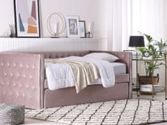 Beliani Výsuvná posteľ v ružovom zamate 90 x 200 cm GASSIN