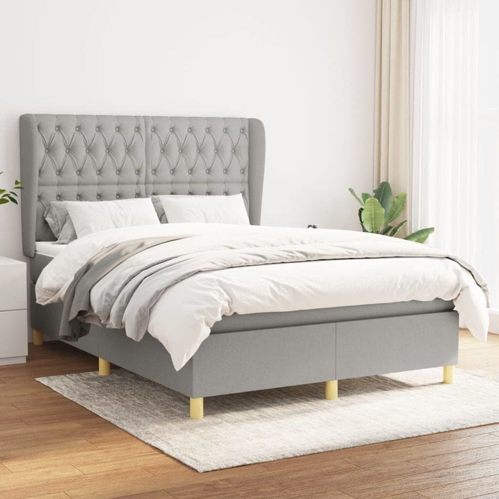 Vidaxl Boxspring posteľ s matracom bledosivý 140x190 cm látka
